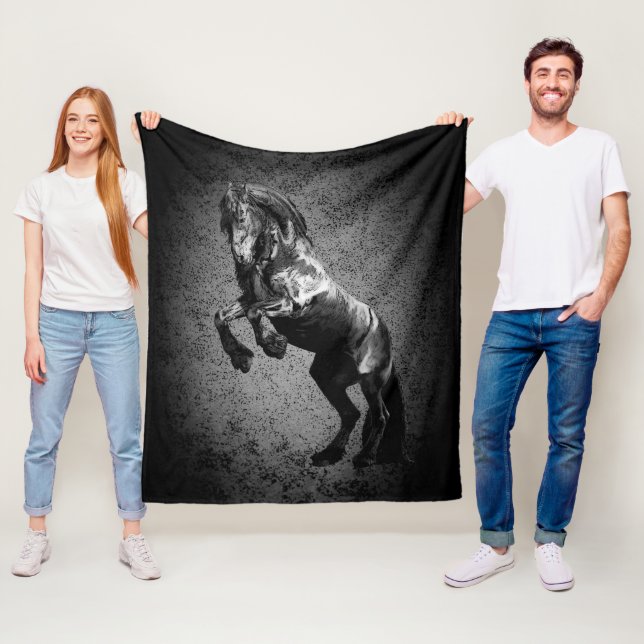 Friesian horse, black beauty stallion, cartooned fleece blanket (In Situ)