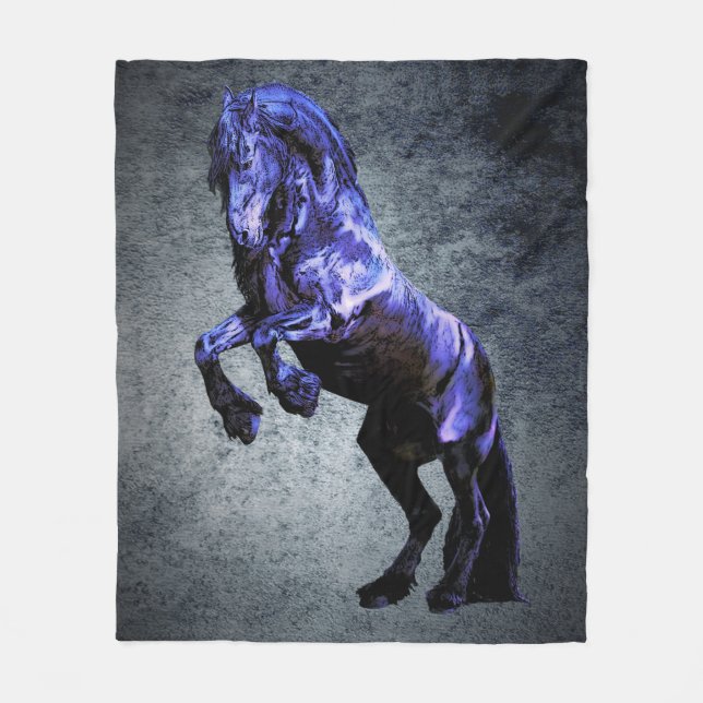 Friesian horse, black beauty stallion, cartooned fleece blanket (Front)
