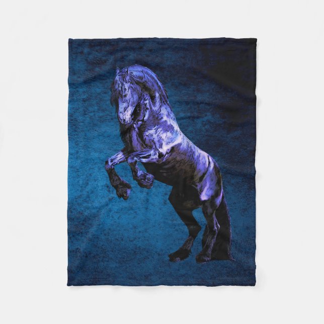 Friesian horse, black beauty stallion, cartooned fleece blanket (Front)