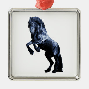 Friesian horse, black beauty stallion, cartooned metal tree decoration