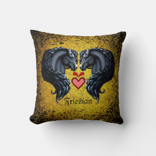 Friesian horse/black Friesian stallion/heart/gold Cushion