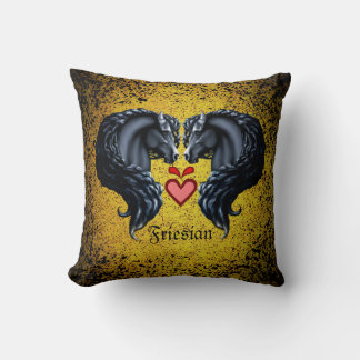 Friesian horse/black Friesian stallion/heart/gold Cushion