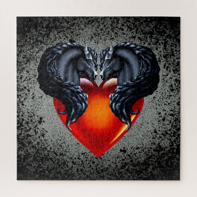 Friesian horse/black Frisian stallion/heart/silver Jigsaw Puzzle (Vertical)