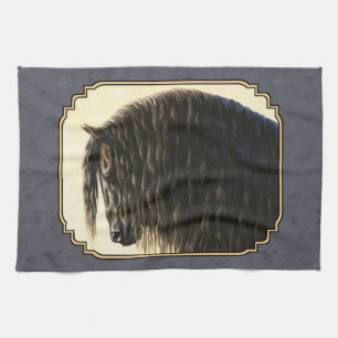 Friesian Horse Dark Slate Grey Tea Towel