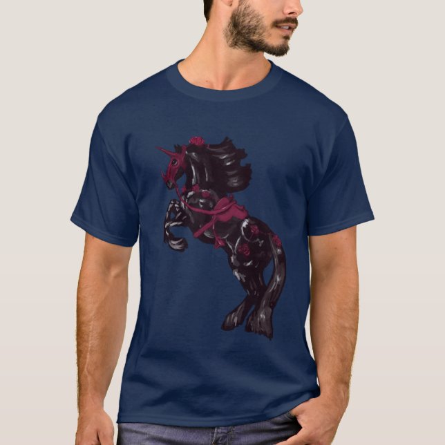 Friesian Horse In Rose Armour T-Shirt (Front)