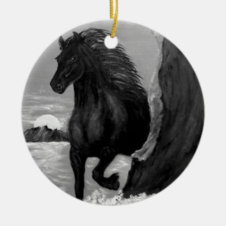 Friesian Horse in the Surf Ceramic Tree Decoration