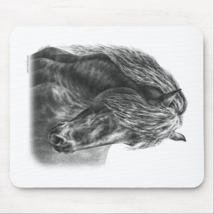 Friesian Horse Portrait Wavy Mane Mouse Mat