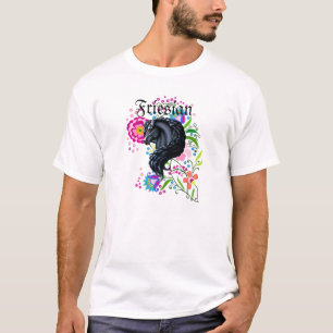 Friesian horse, stallion, folk flowers T-Shirt