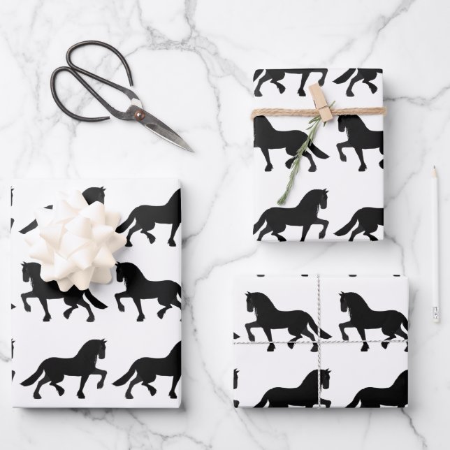 Friesian Horses Wrapping Paper Sheets (Front)
