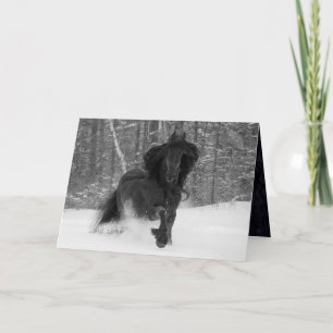 Friesian Runs in the Snow Horse Greeting Card