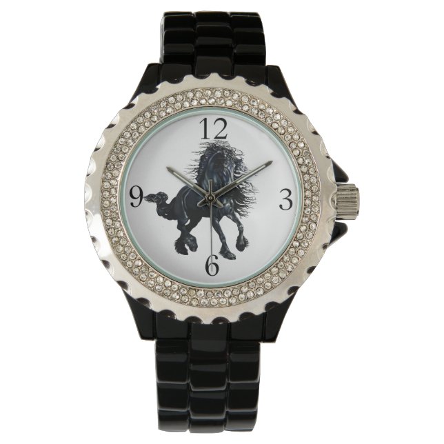 Friesian stallion black beauty horse watch (Front)