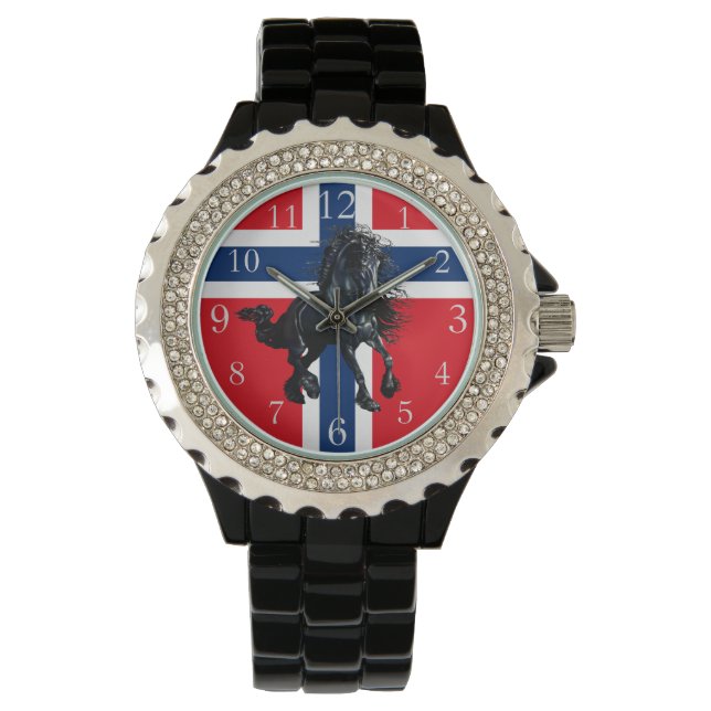 Friesian stallion black  horse Norway flag Watch (Front)