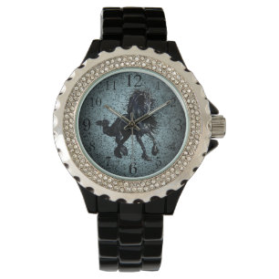 Friesian stallion black  horse silver glow watch