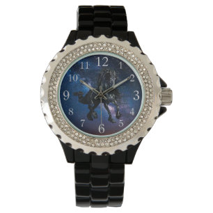 Friesian stallion black  horse starry sky watch
