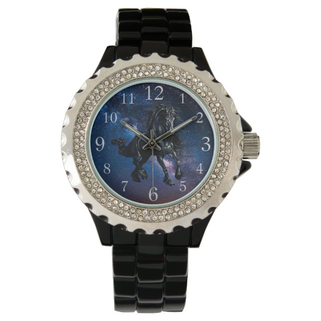 Friesian stallion black  horse starry sky watch (Front)