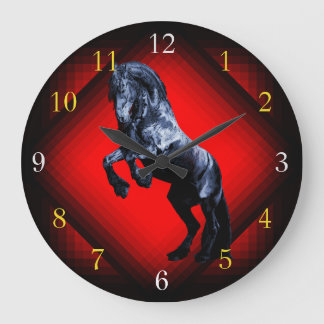 Friesian stallion horse gold silver large clock