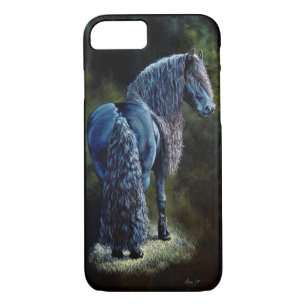 Friesian stallion horse in spotlight, painting    iPhone 8/7 case