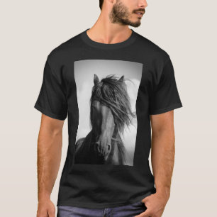 Friesian stallion in the wind. T-Shirt
