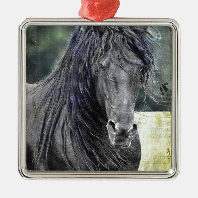 Friesian Stallion Metal Tree Decoration (Front)