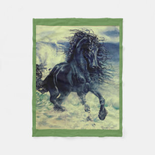 Friesian, The black beauty stallion, stormy sea Fleece Blanket