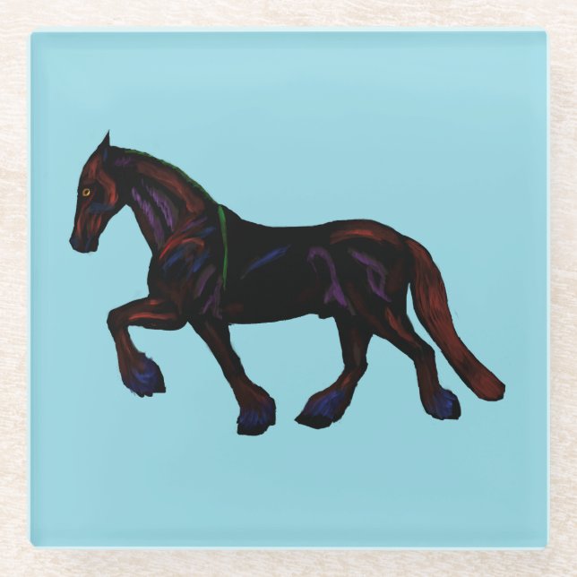 Friesian with rainbow highlights  glass coaster (Front)