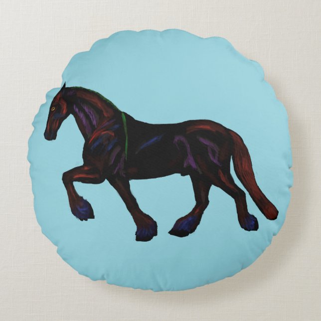 Friesian with rainbow highlights  round cushion (Front)