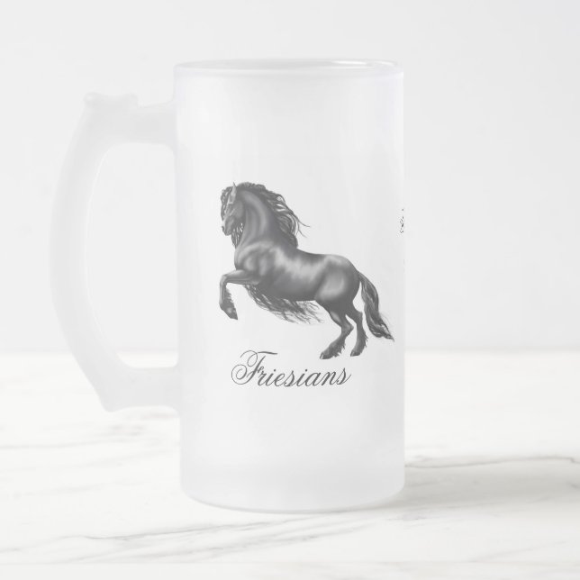 Friesians, black letter frosted glass beer mug (Left)