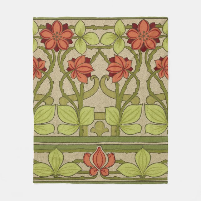 Frieze Border Art Nouveau Floral Fleece Blanket (Front)