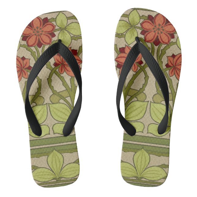 Frieze Border Art Nouveau Floral Flip Flops (Footbed)