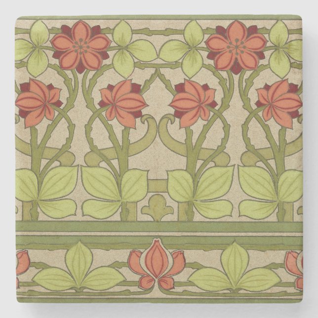 Frieze Border Art Nouveau Floral Stone Coaster (Front)