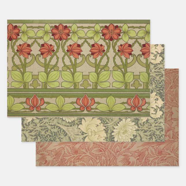 Frieze Border Art Nouveau Floral Wrapping Paper Sheet (Set)