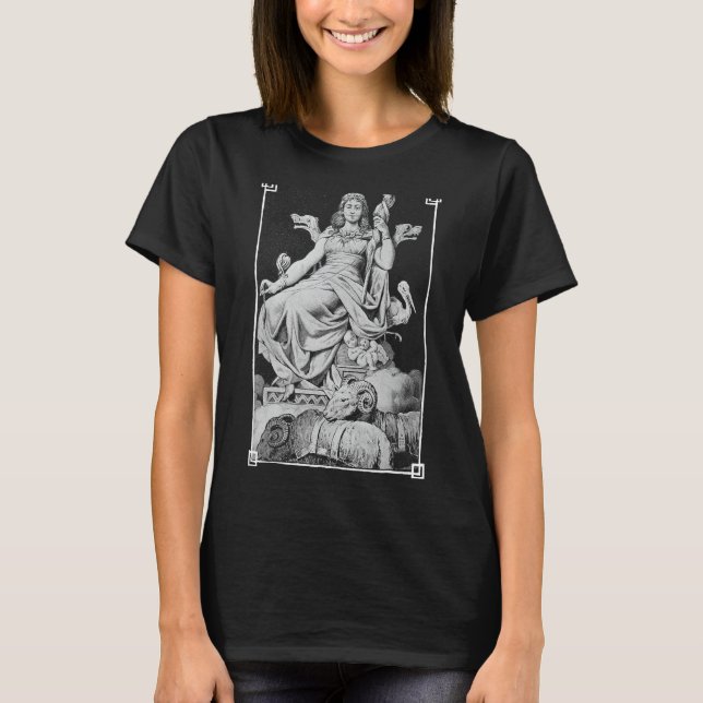 Frigga on Throne Norse Viking Mythology God Mother T-Shirt (Front)
