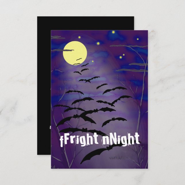Fright Night Full Moon & Bats Halloween Party Invitation (Front/Back)