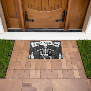 Fright Night Fun: Skeleton on Throne Design Doormat