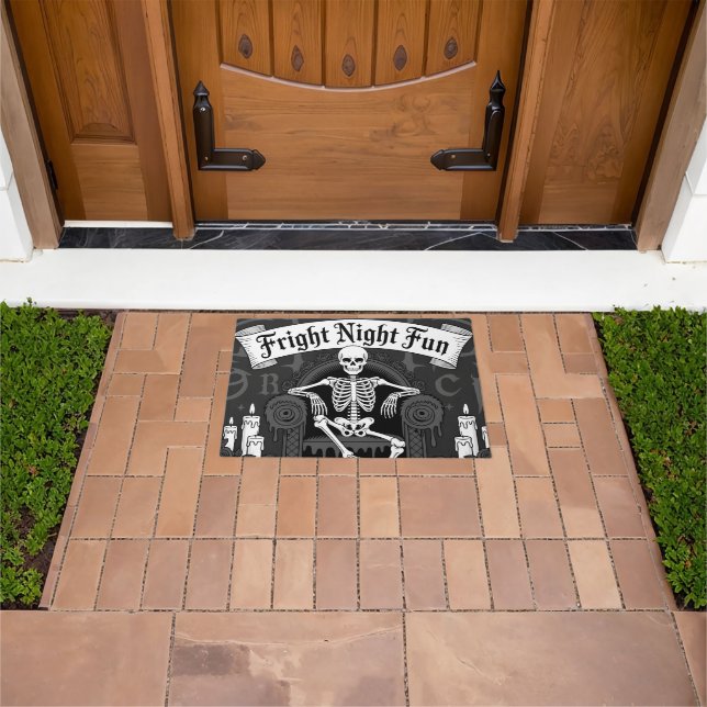 Fright Night Fun: Skeleton on Throne Design Doormat (Outdoor)