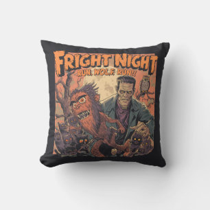 Fright Night Horror Poster – Retro Werewolf and Mo Cushion