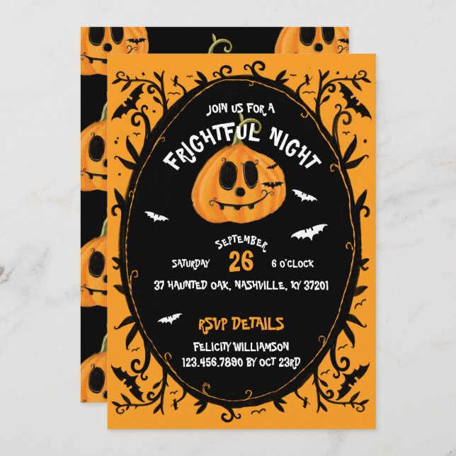 Fright Night Scary Halloween Pumpkin Carving Party Invitation (Front/Back)