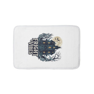 Fright Vibes Haloween Haunted House Full Moon Bats Bath Mat