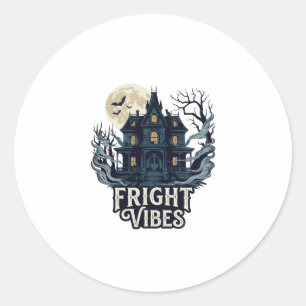 Fright Vibes Haloween Haunted House Full Moon Bats Classic Round Sticker