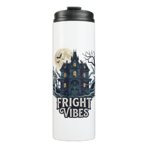 Fright Vibes Haloween Haunted House Full Moon Bats Thermal Tumbler