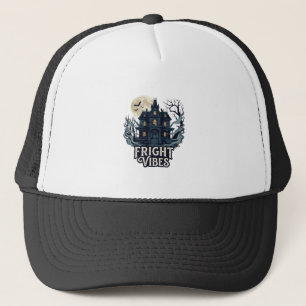 Fright Vibes Haloween Haunted House Full Moon Bats Trucker Hat