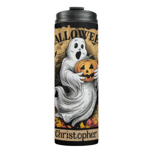Frightened Ghost Holding a Jack O'Lantern   Thermal Tumbler