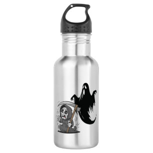 Frightened grim reaper and ghost. 532 ml water bottle
