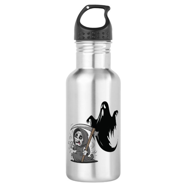 Frightened grim reaper and ghost. 532 ml water bottle (Front)
