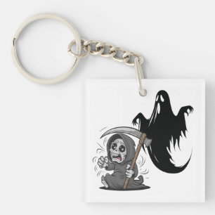 Frightened grim reaper and ghost. key ring