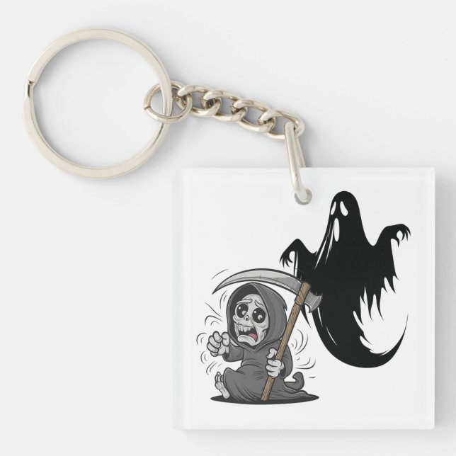 Frightened grim reaper and ghost. key ring (Front)