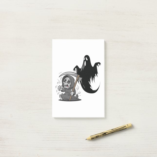 Frightened grim reaper and ghost. post-it notes (On Desk)