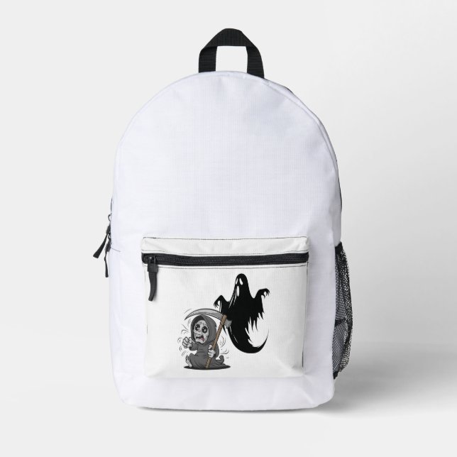 Frightened grim reaper and ghost. printed backpack (Front)