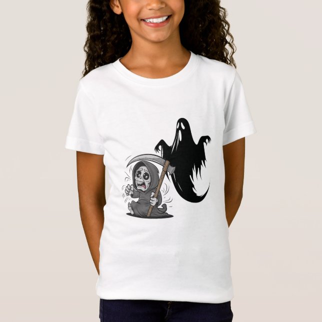 Frightened grim reaper and ghost. T-Shirt (Front)