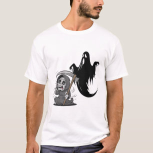 Frightened grim reaper and ghost. T-Shirt
